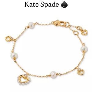 Kate Spade Gold and Pearl Heart Charm Bracelet  NWT Dust Bag Included